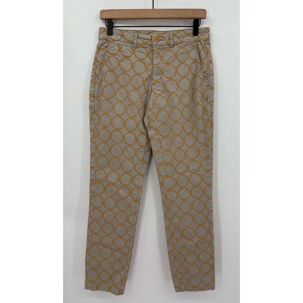 Chino Anthropologie Pants Womens 27 Gray Yellow Embroidered Circle Relaxed Fit